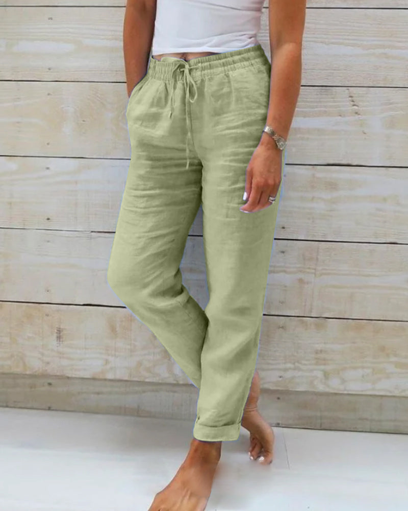 Serelis - Elastic Waist Cotton Linen Trousers