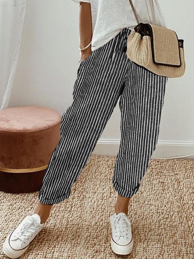 Fawnelle - Casual Cotton Linen Wide Pants