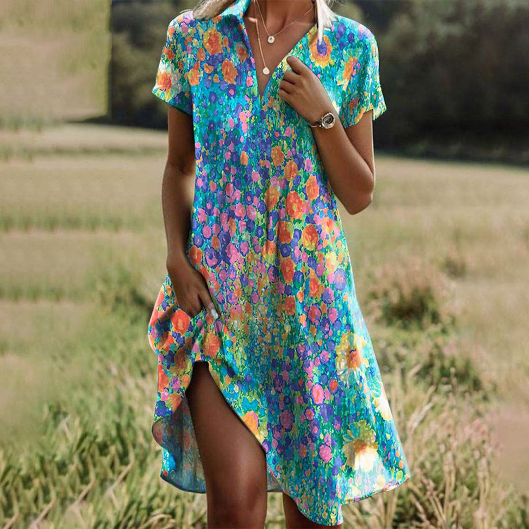 Veliana - Summer V-Neck Printed Maxi Dress