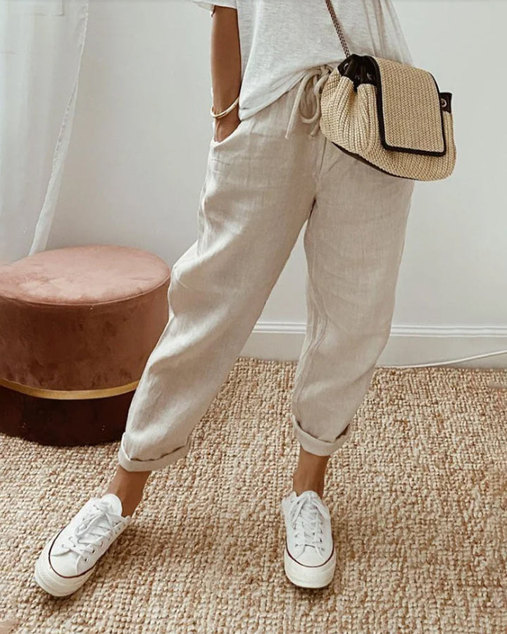 Fawnelle - Casual Cotton Linen Wide Pants
