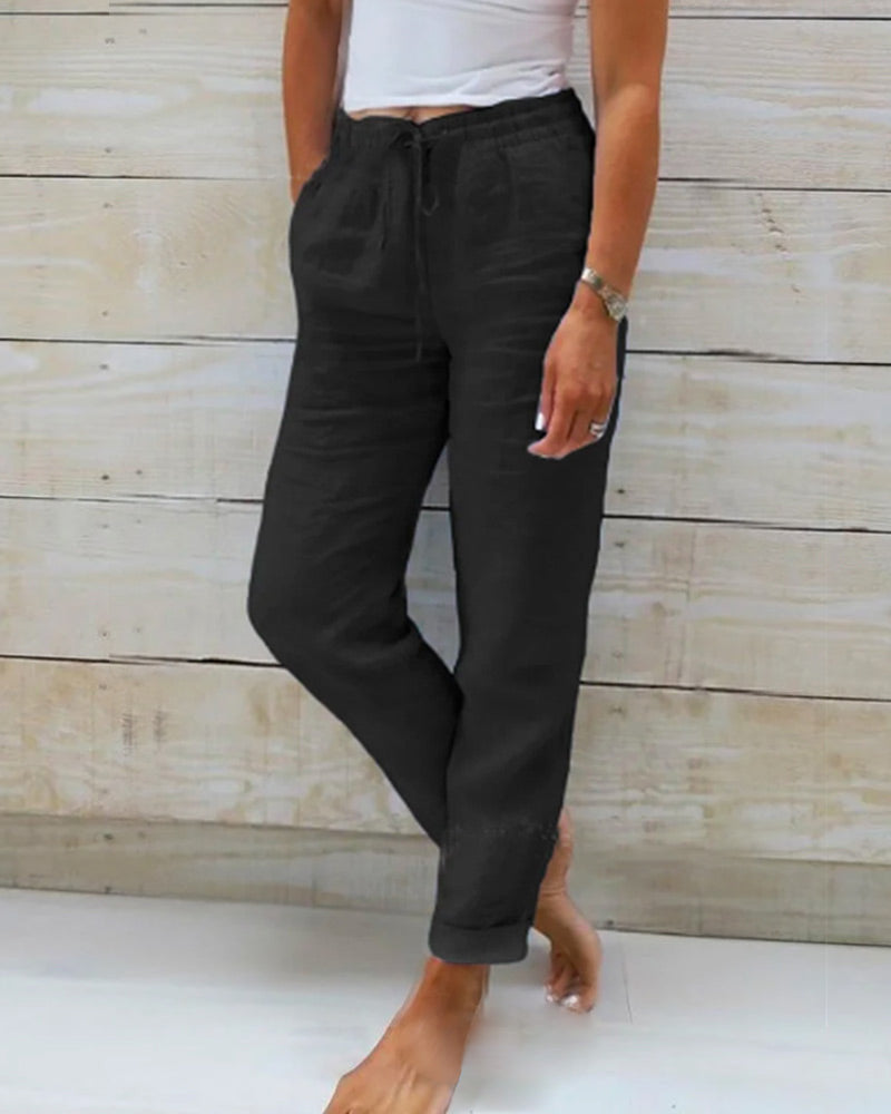 Serelis - Elastic Waist Cotton Linen Trousers