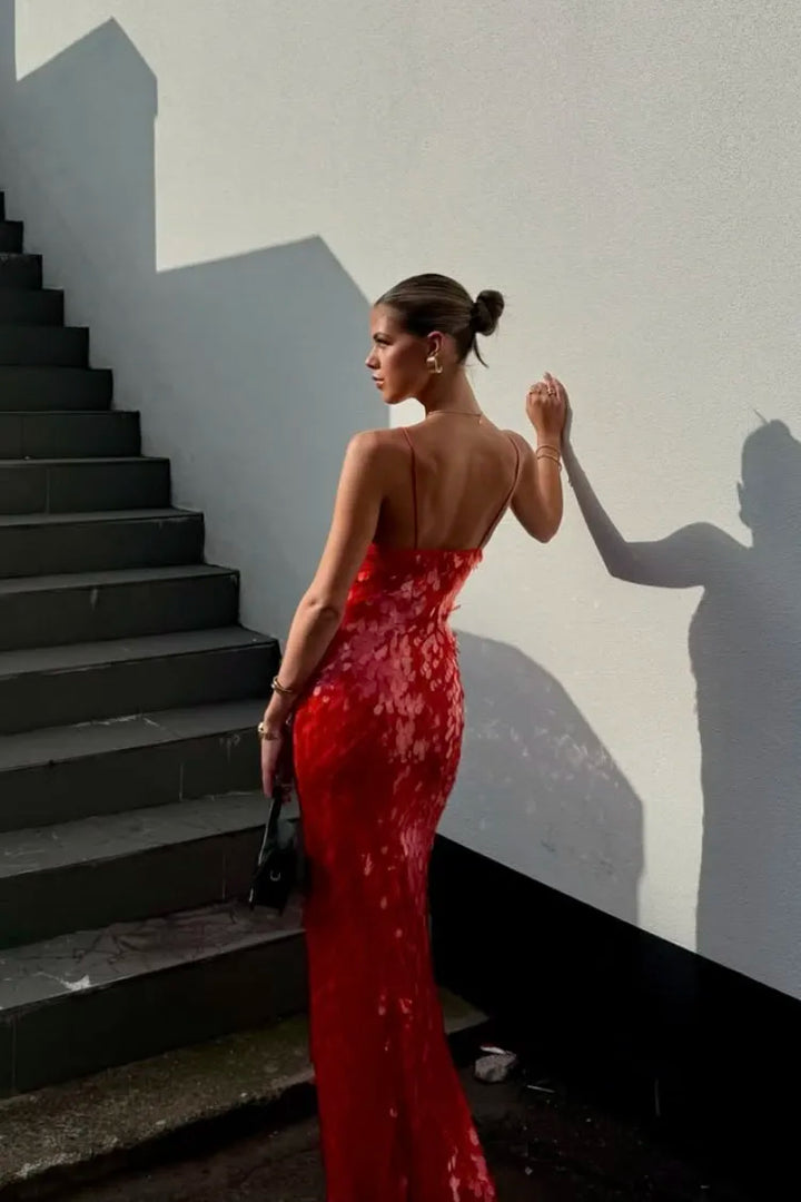 Ivy - Glitter Sequins Spaghetti Straps Evening Dress