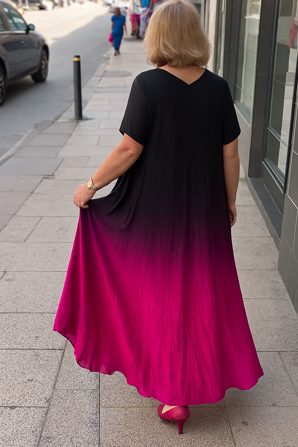 Jada - Flattering Gradient Tummy Covering Midi Dress