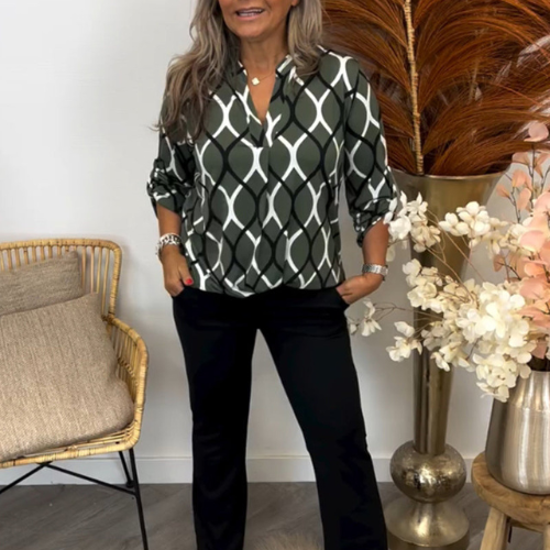 Elspeth - Stylish Geometric Printed Long Sleeve Blouse