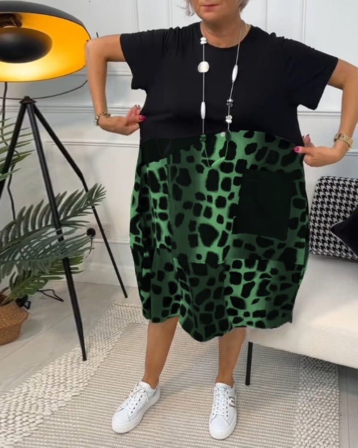 Jasetta - Fashionable Round Neck Printed Dress