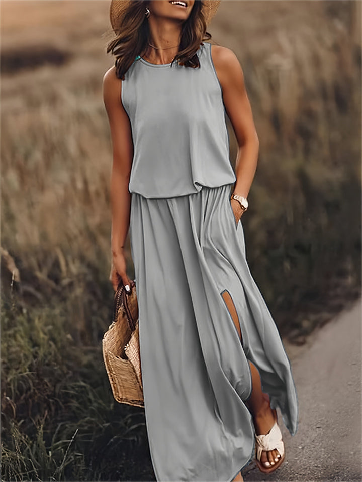Keelin - Sleeveless O-Neck Solid Color Dress