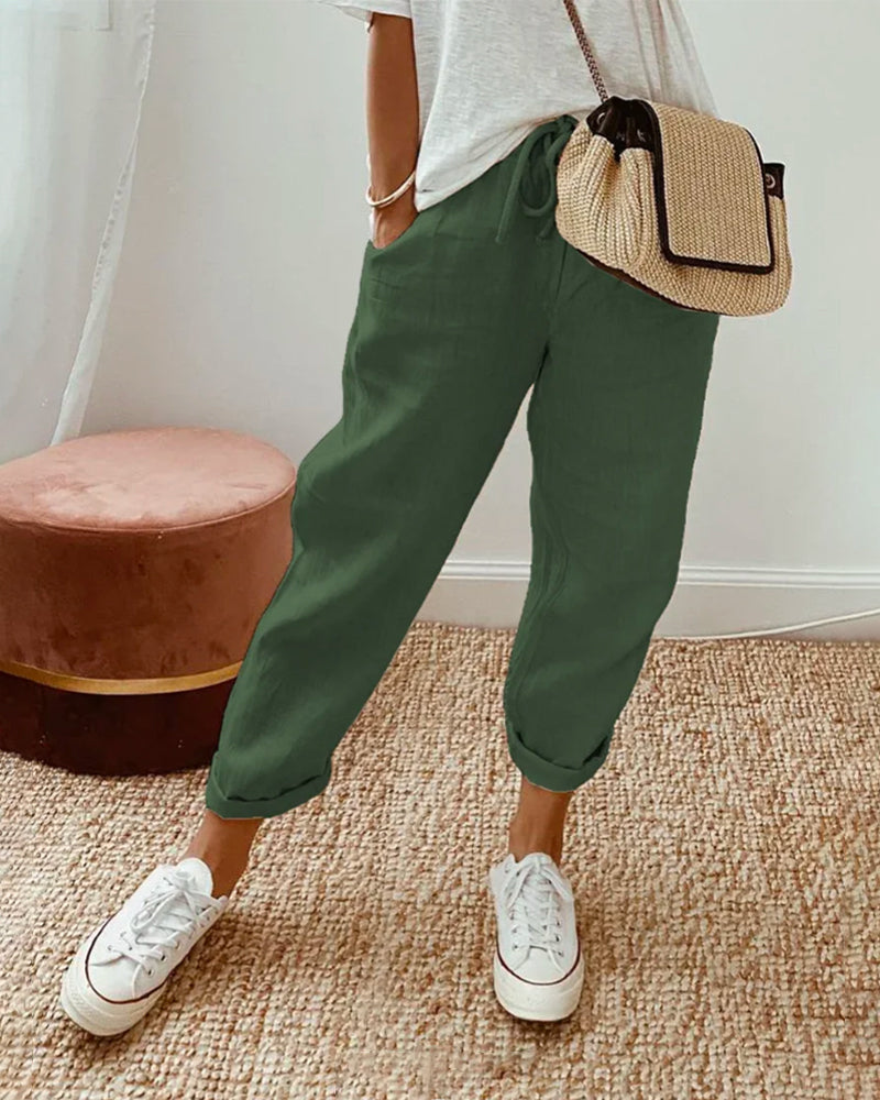 Fawnelle - Casual Cotton Linen Wide Pants