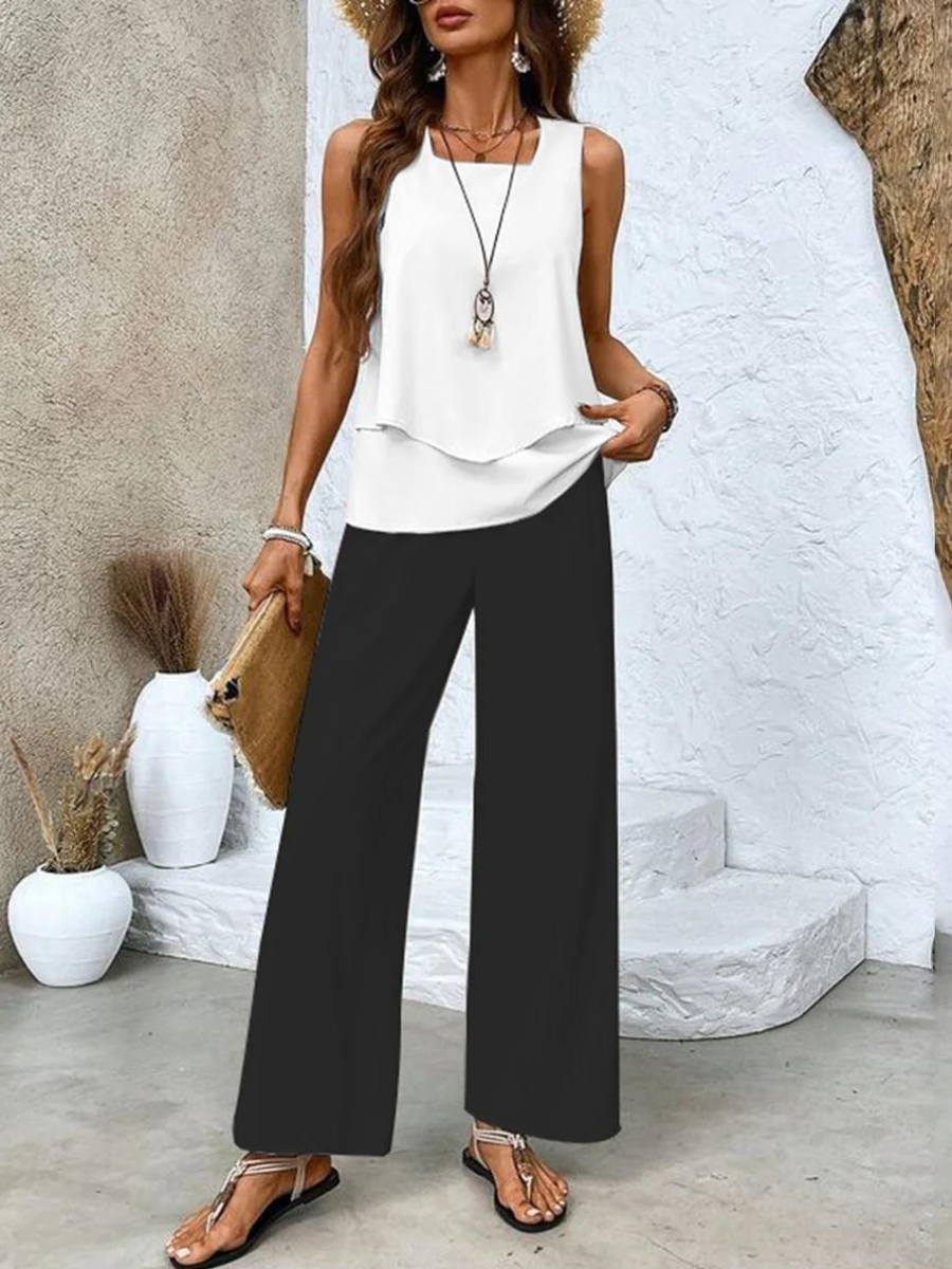Aisla - Double-Layer Top and Pants Set
