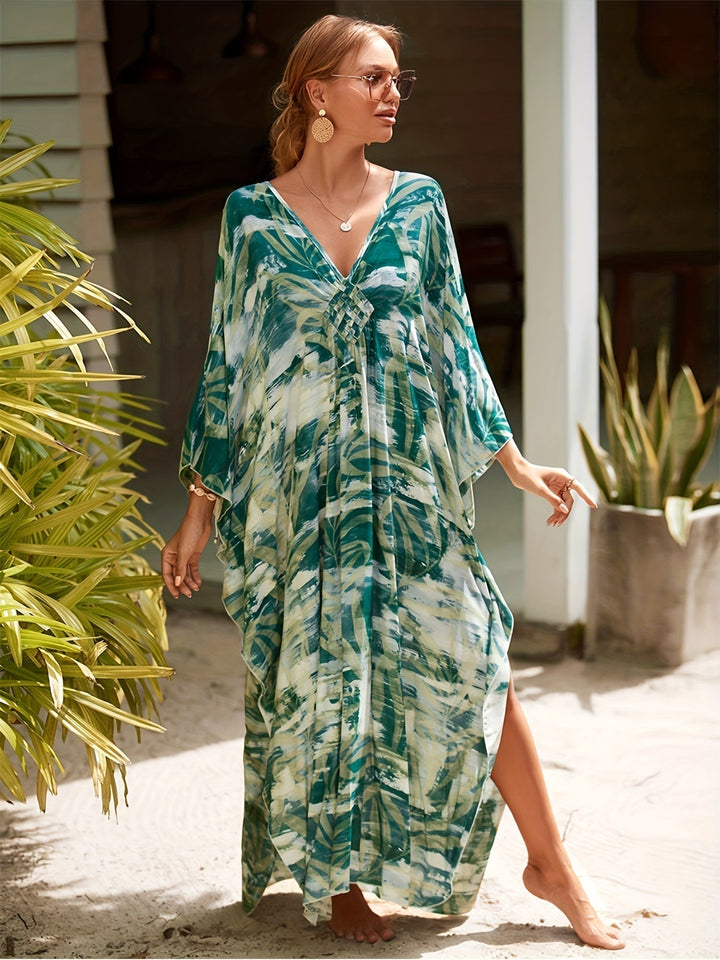 Grace - Casual Batwig Printed Tropical Dress