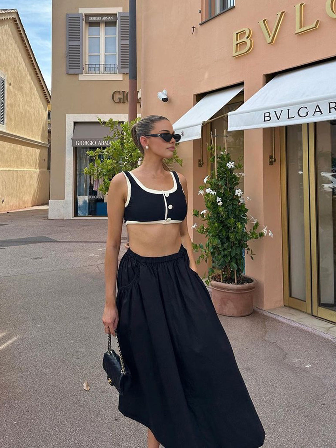 Kaelani - Black & White Spliced Bikini Set