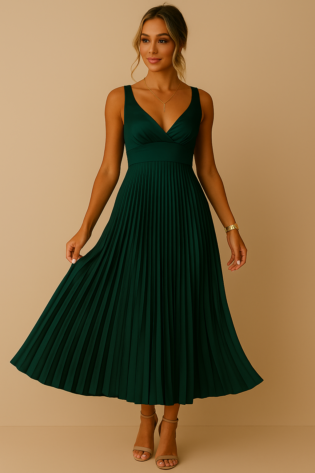 Rosenwyn - Elegant Sleeveless A-Line Pleated Dress