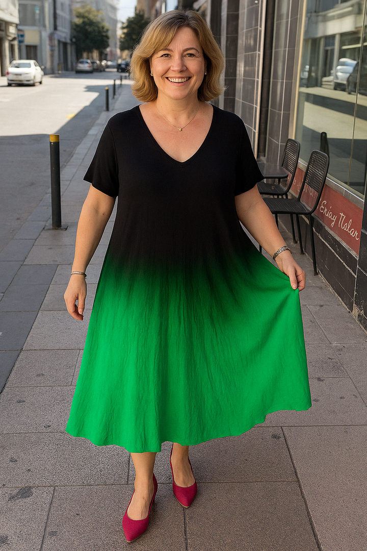 Jada - Flattering Gradient Tummy Covering Midi Dress