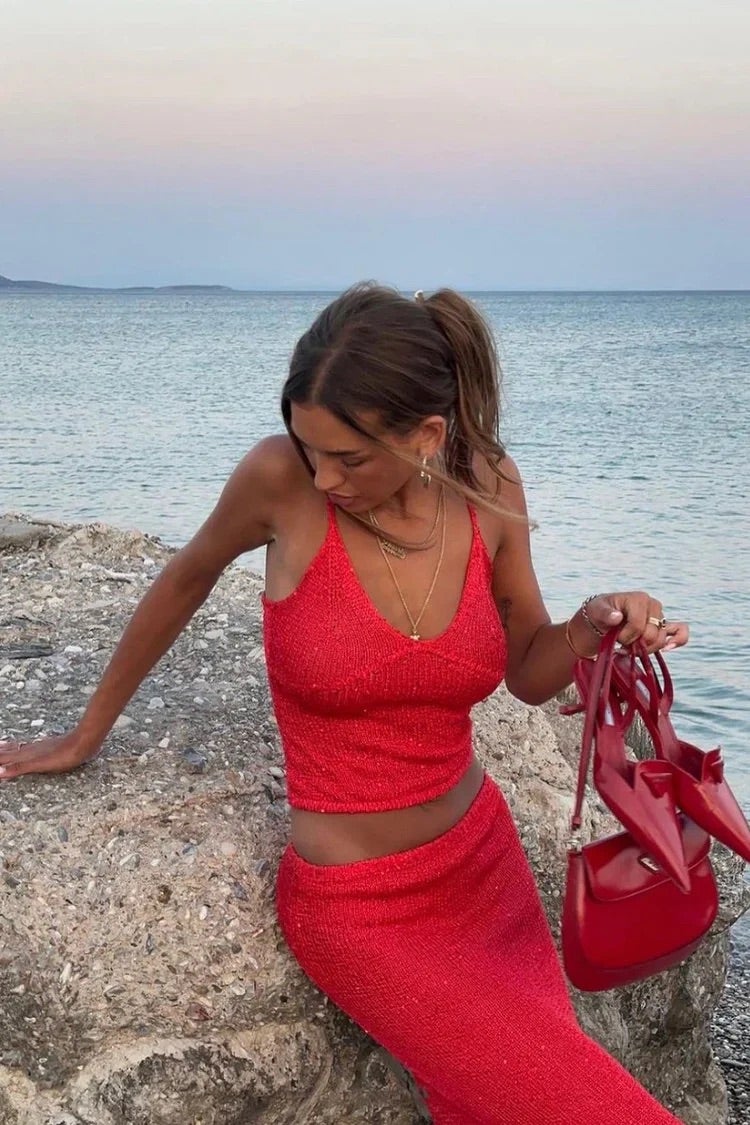 Zoey - Knitted Sequin Spaghetti Strap 2 Piece Set