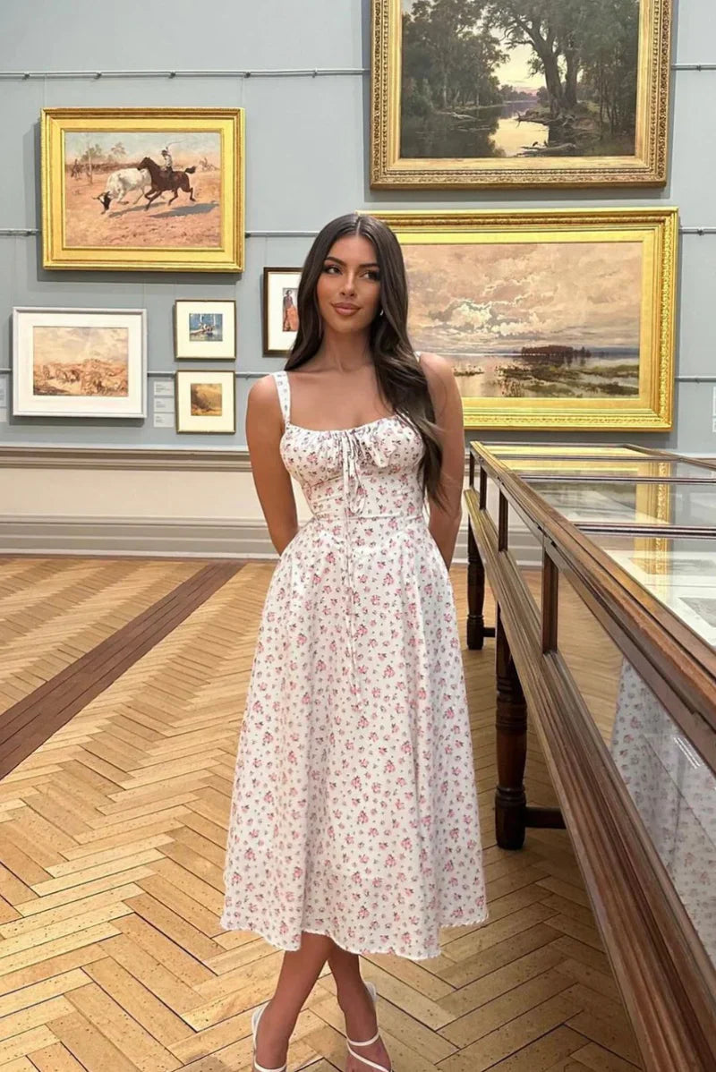 Savannah - Floral Print Corset Midi Dress