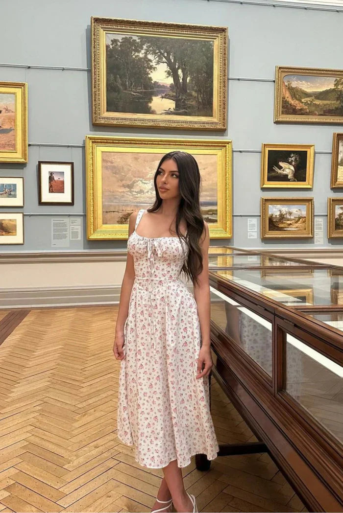 Savannah - Floral Print Corset Midi Dress