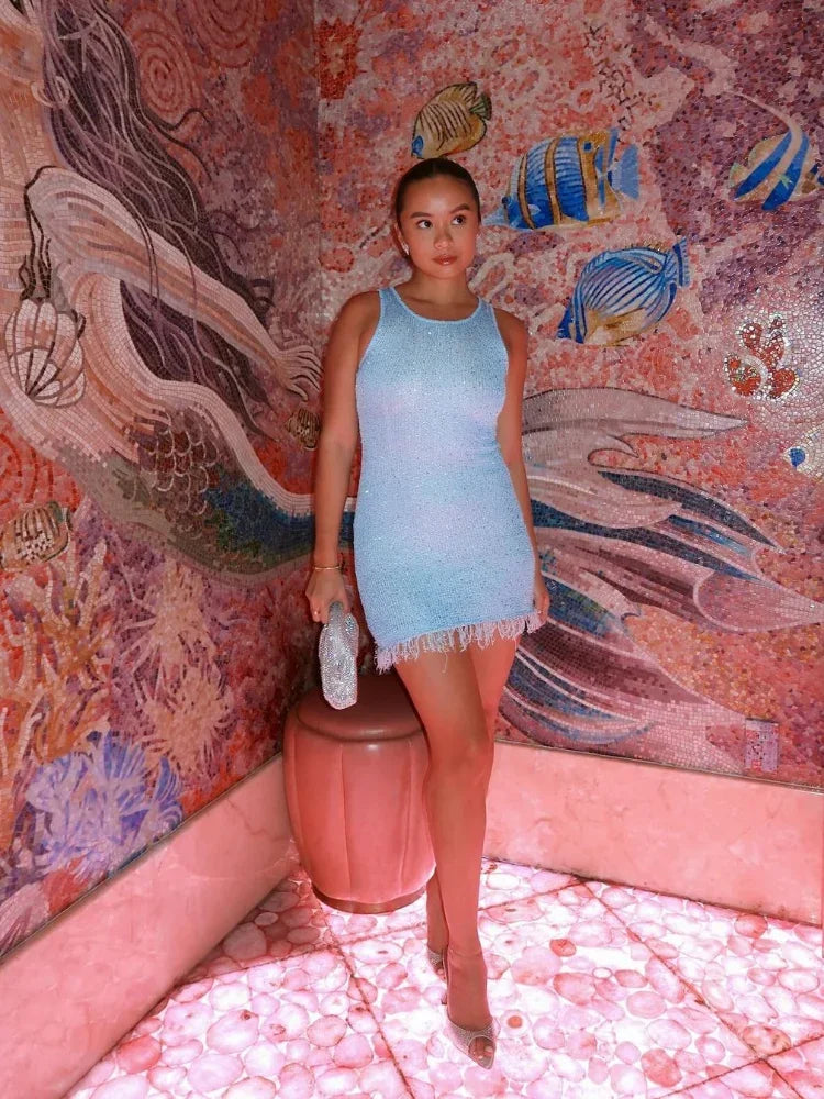 Grace - Sheer Sleeveless Tassel Mini Dress