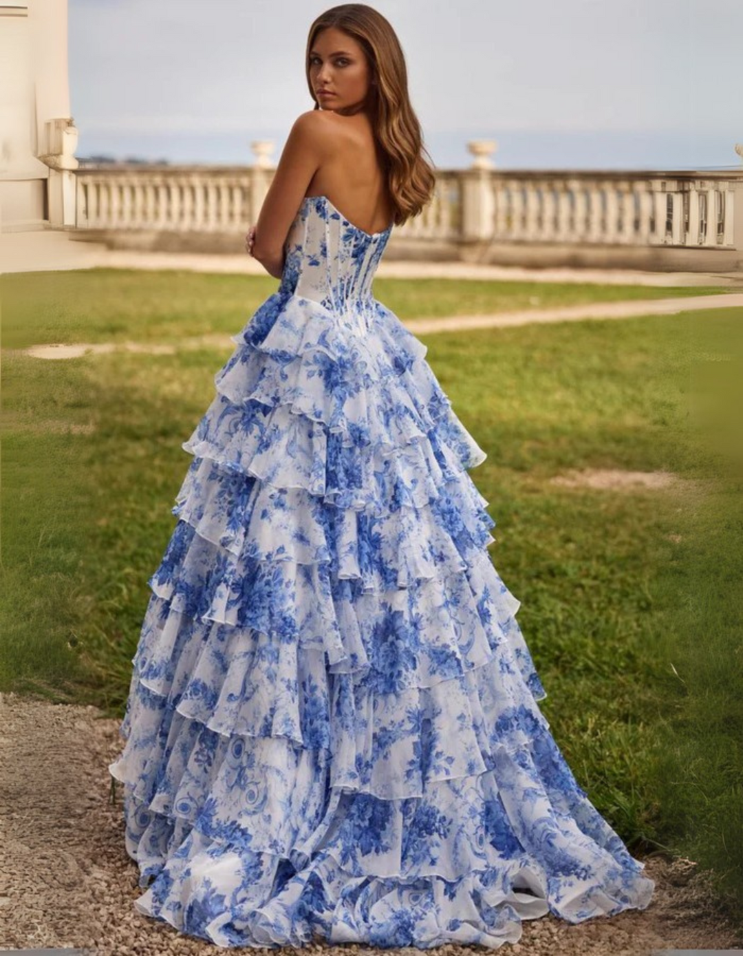 Giovella – Baroque floral – Ruffled gown