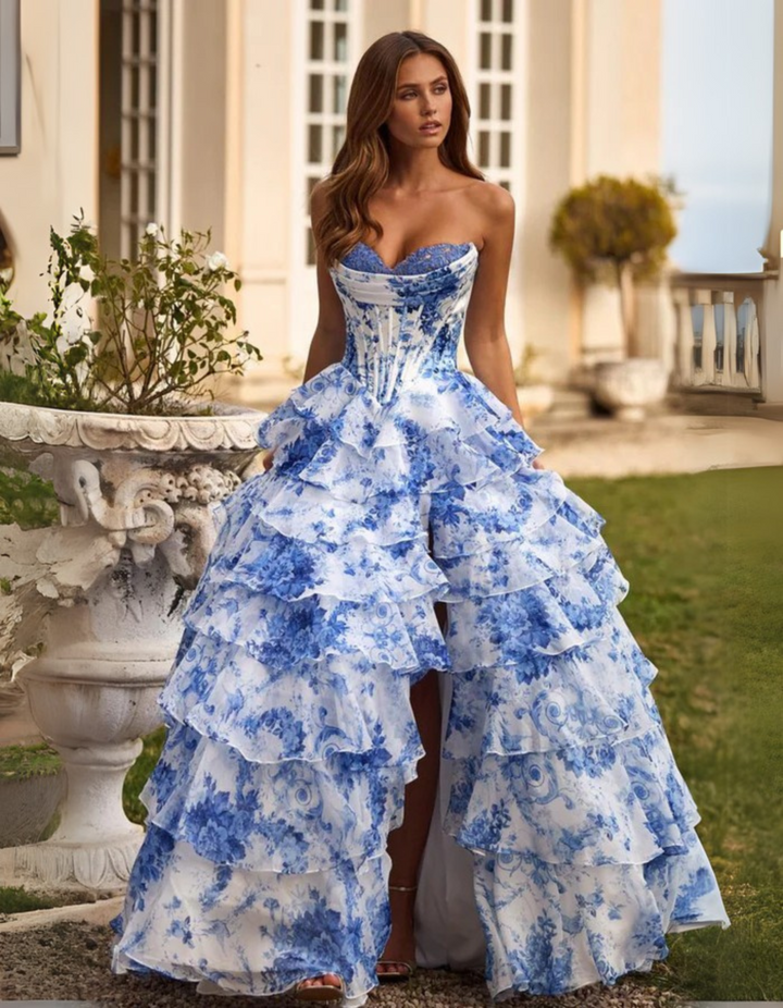 Giovella – Baroque floral – Ruffled gown