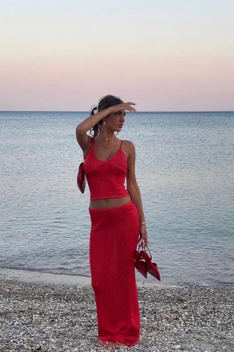 Zoey - Knitted Sequin Spaghetti Strap 2 Piece Set