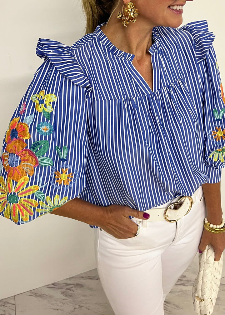 Flourish Stripe Embroidered Sleeve