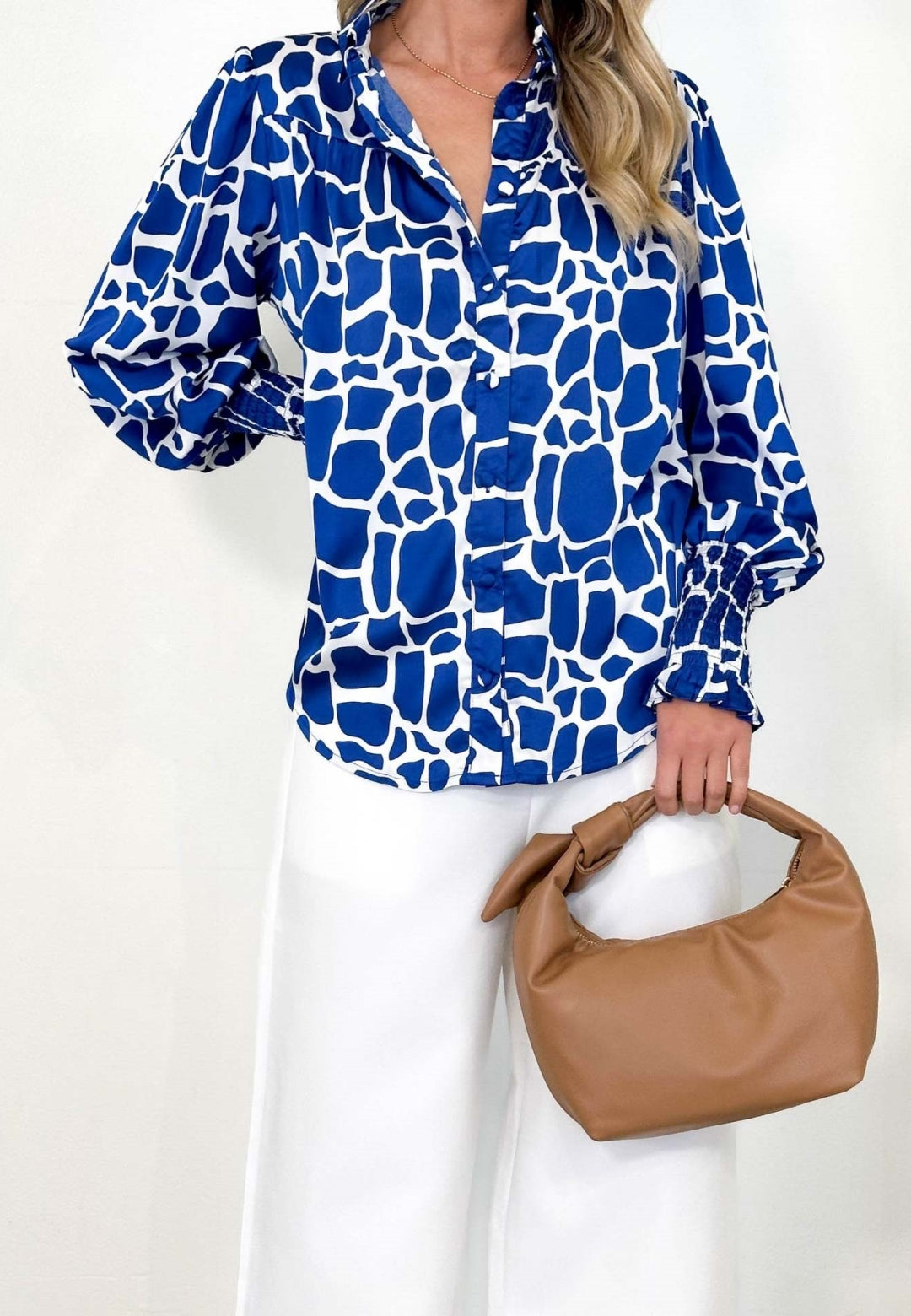 Printed Shirred Cuff Polo Shirt