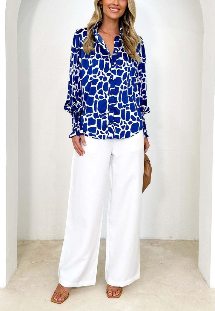 Printed Shirred Cuff Polo Shirt