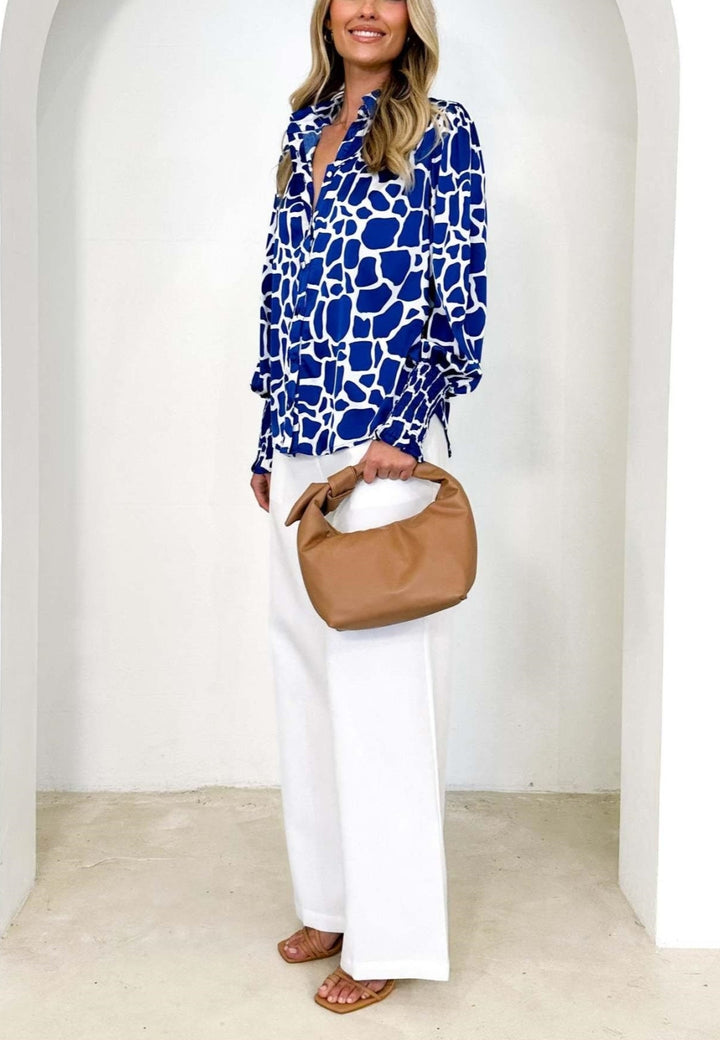 Printed Shirred Cuff Polo Shirt