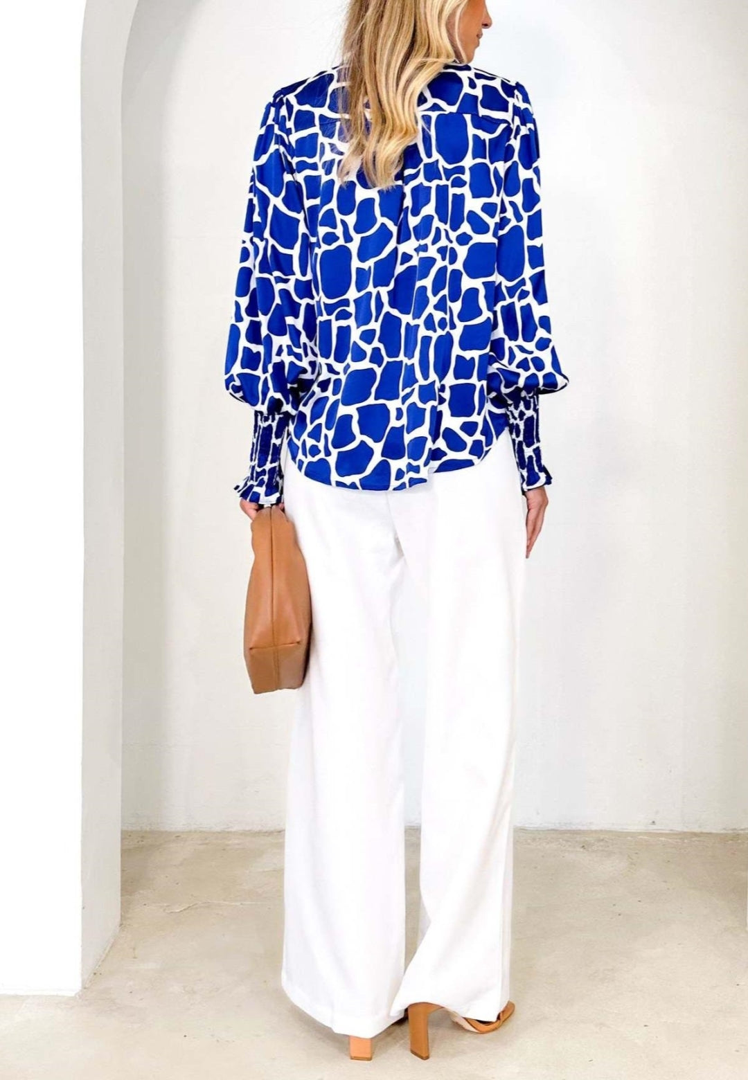 Printed Shirred Cuff Polo Shirt