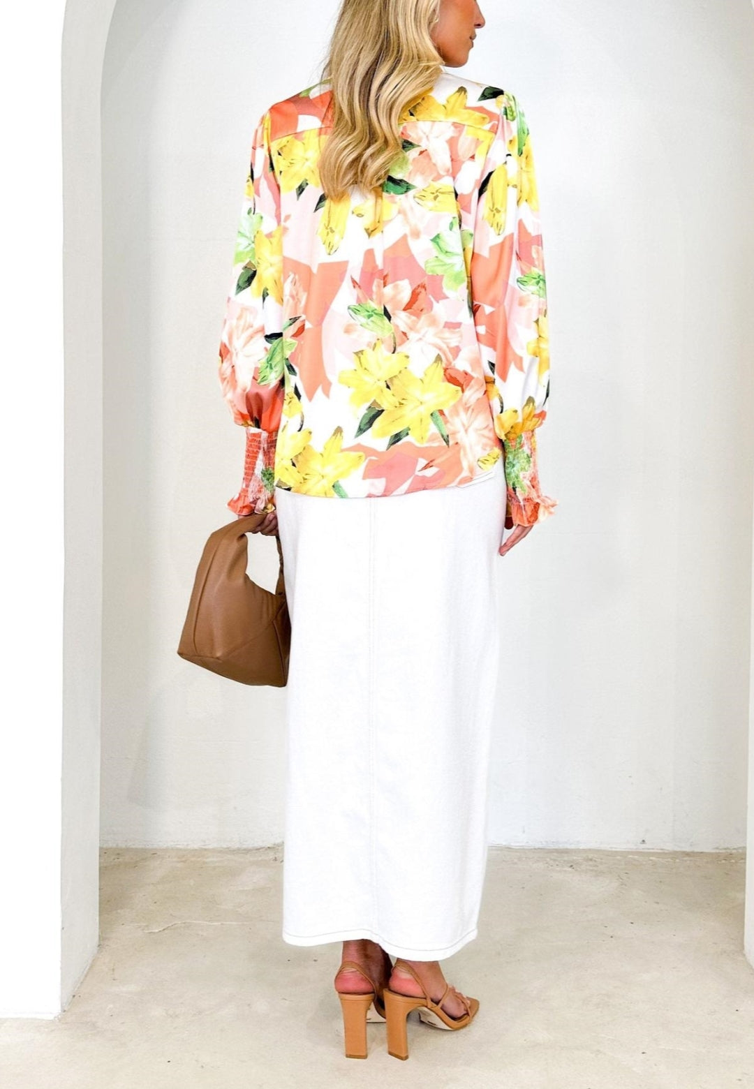 Printed Shirred Cuff Polo Shirt