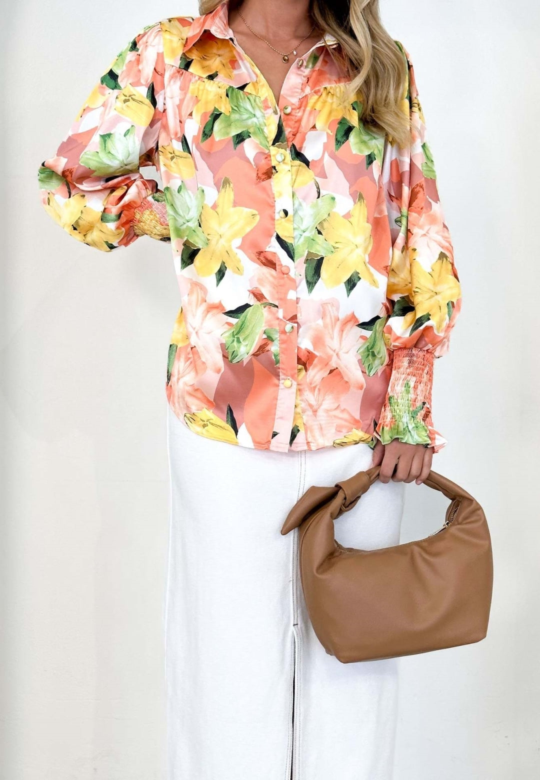 Printed Shirred Cuff Polo Shirt