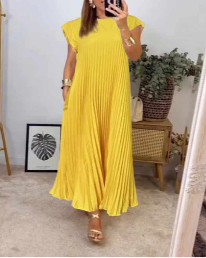 Claire - Elegant Pleated Spliced Maxi Dress