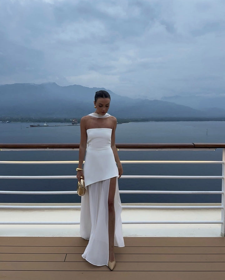 Jasmine - Elegant Ribbon Waist Cinching Splice Party Dress