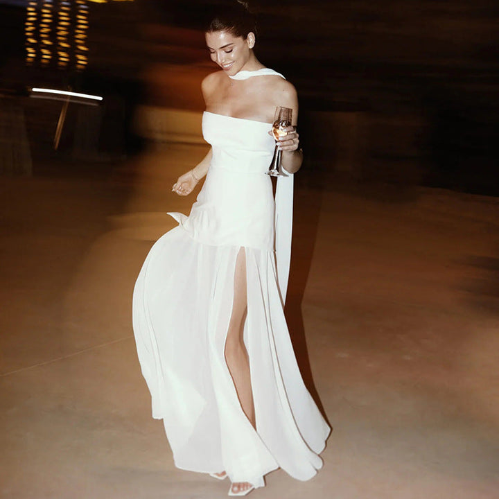 Jasmine - Elegant Ribbon Waist Cinching Splice Party Dress