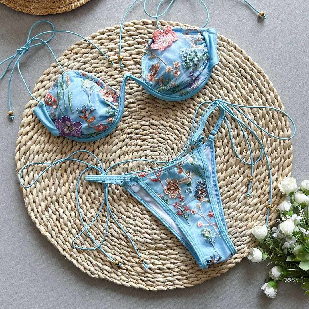 Nicole - Embroidered Split 2-Piece Bikini Set