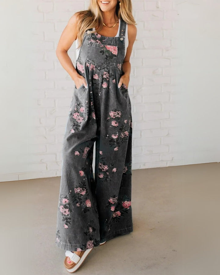 Harper - Casual Floral Printed Denim Overall