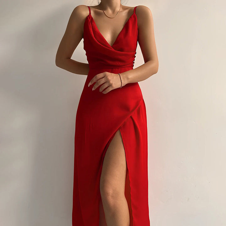 Osla - Stylish Side Slit V-Neck Dress