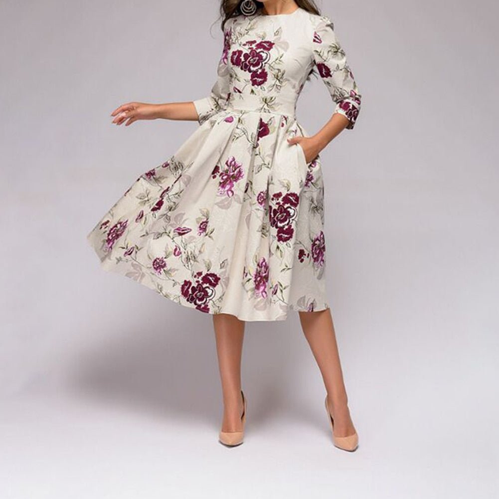 Zerelda - Elegant Pleated Floral Dress