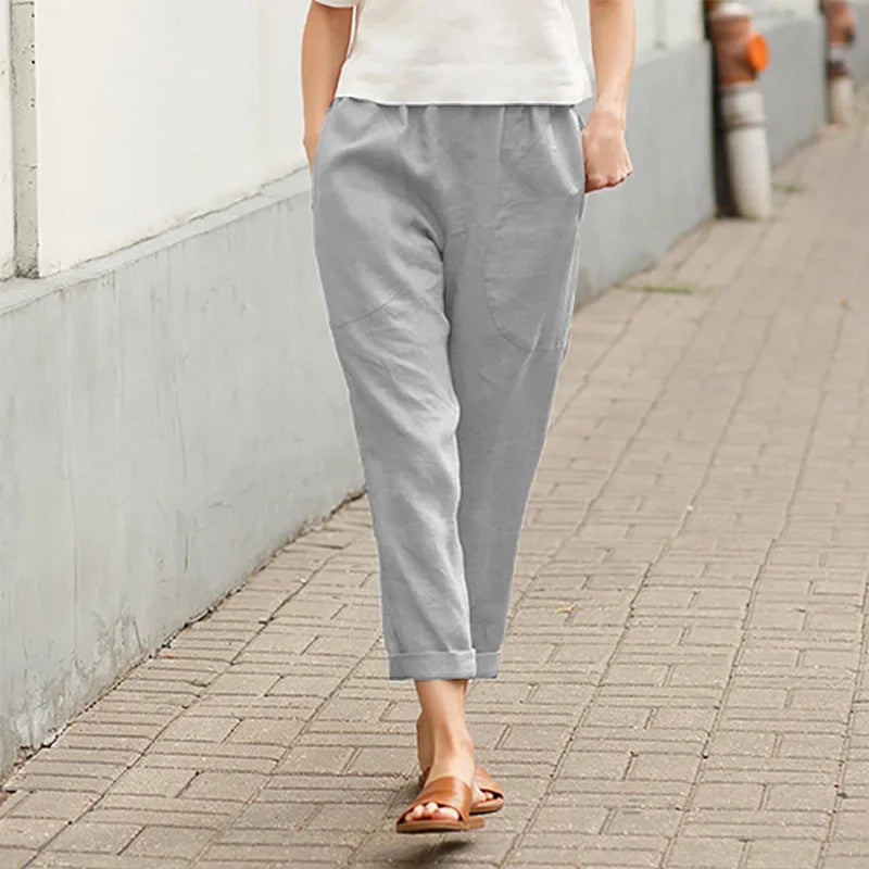Esryn - Comfortable Elastic Waist Cotton Pants