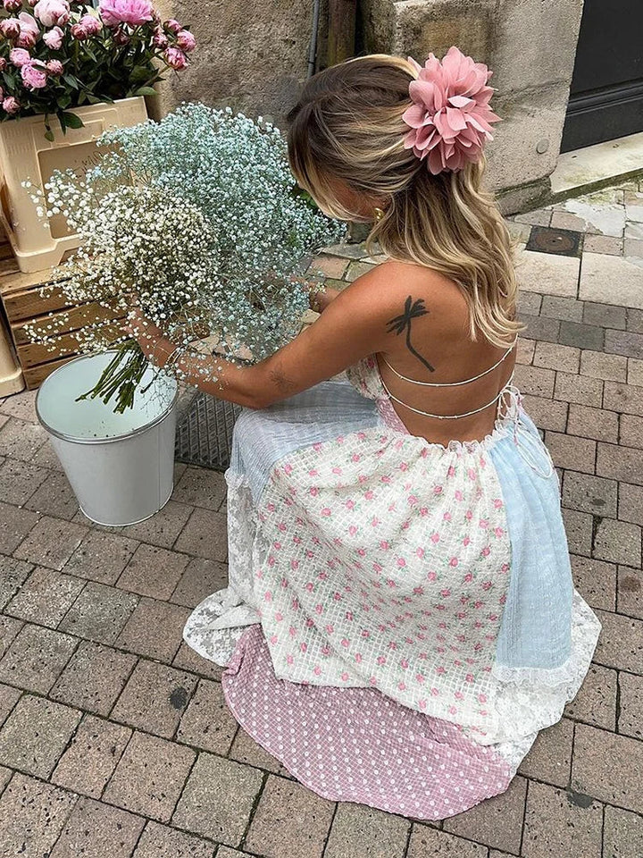 Cora - Elegant Patchwork Floral A-Line Maxi Dress