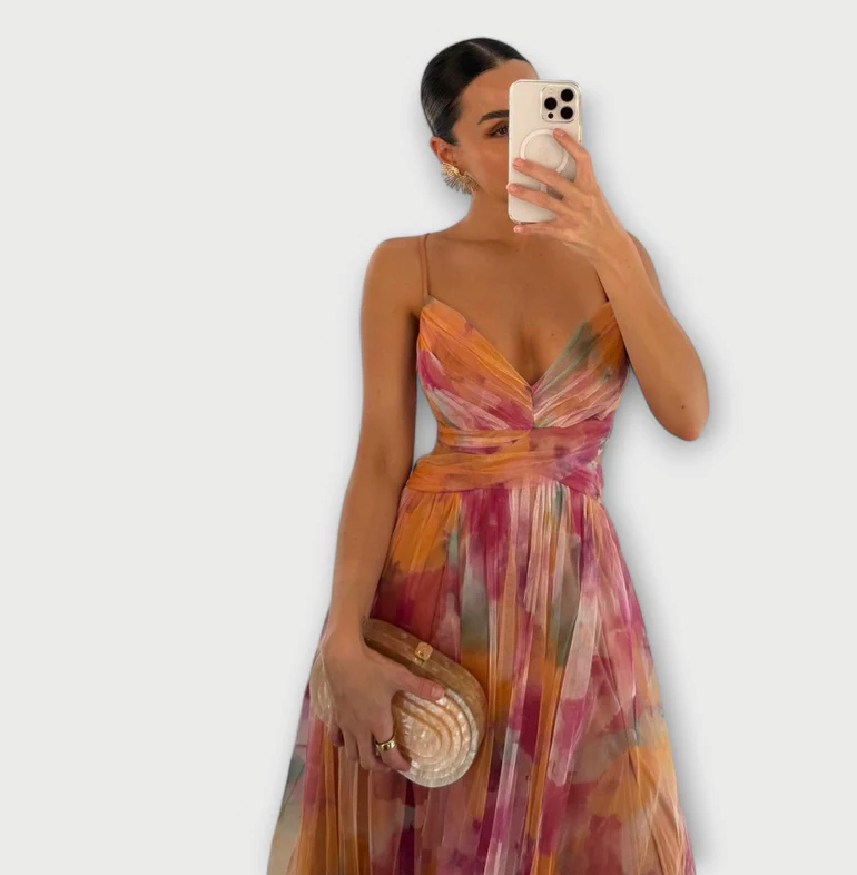 Briseis - Elegant V-Neck High Waist Dress