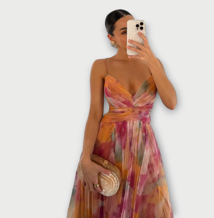 Briseis - Elegant V-Neck High Waist Dress