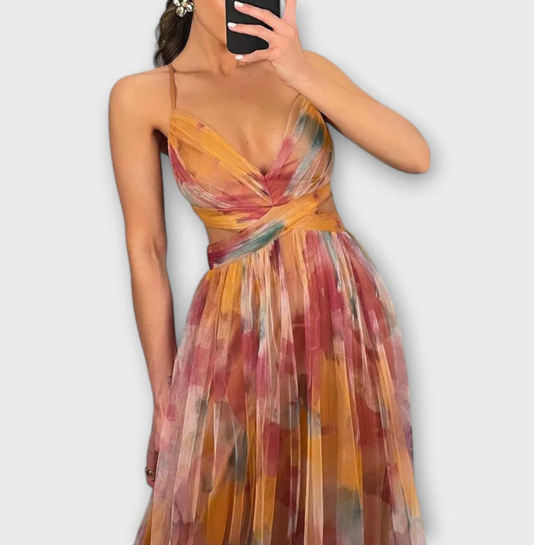 Briseis - Elegant V-Neck High Waist Dress