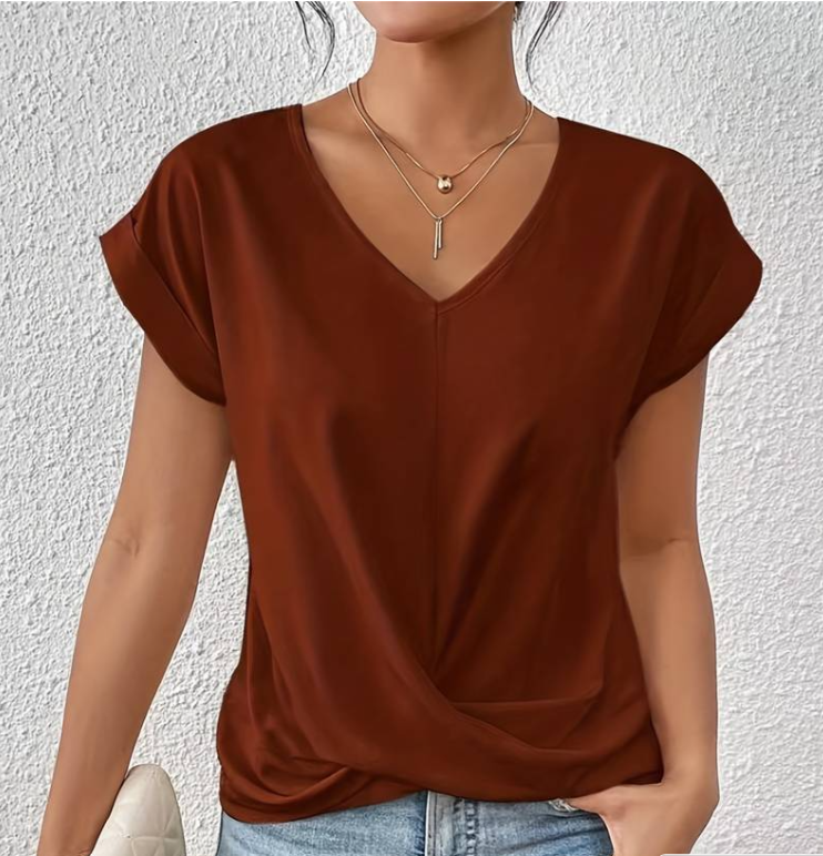 Ludmilla-Tucking V-Neck Top