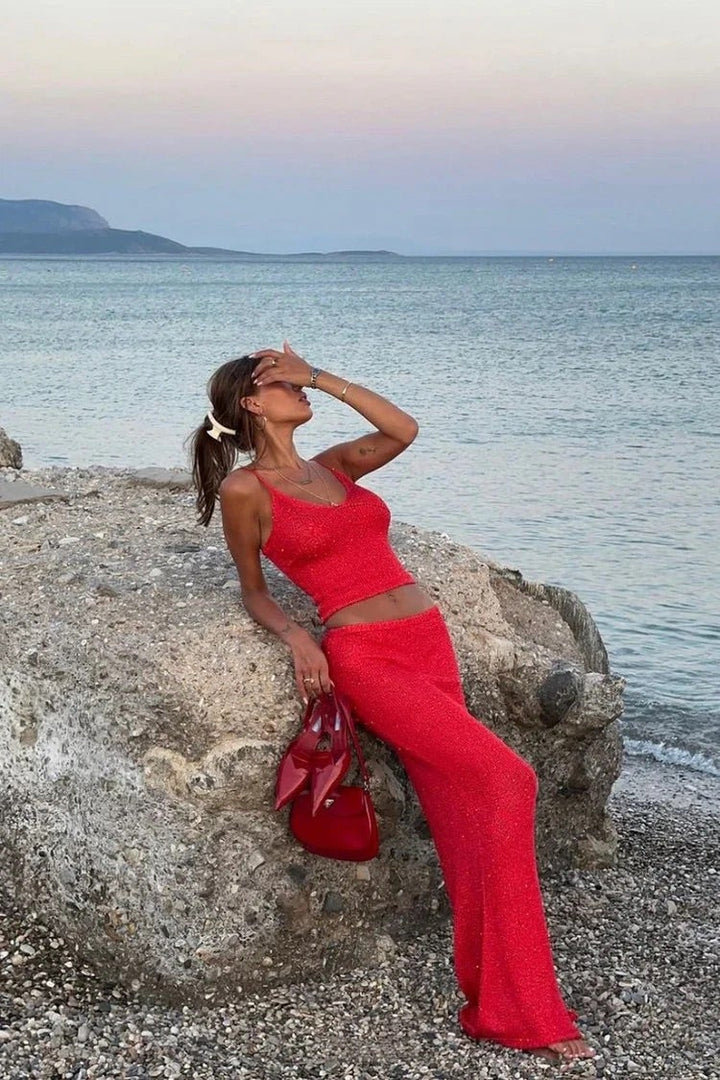 Zoey - Knitted Sequin Spaghetti Strap 2 Piece Set