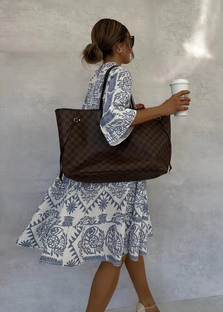 Linnea - Casual Print V-Neck Shirt Dress