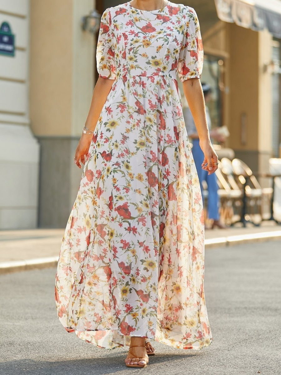 Maevra - Elegant French Retro Floral Dress