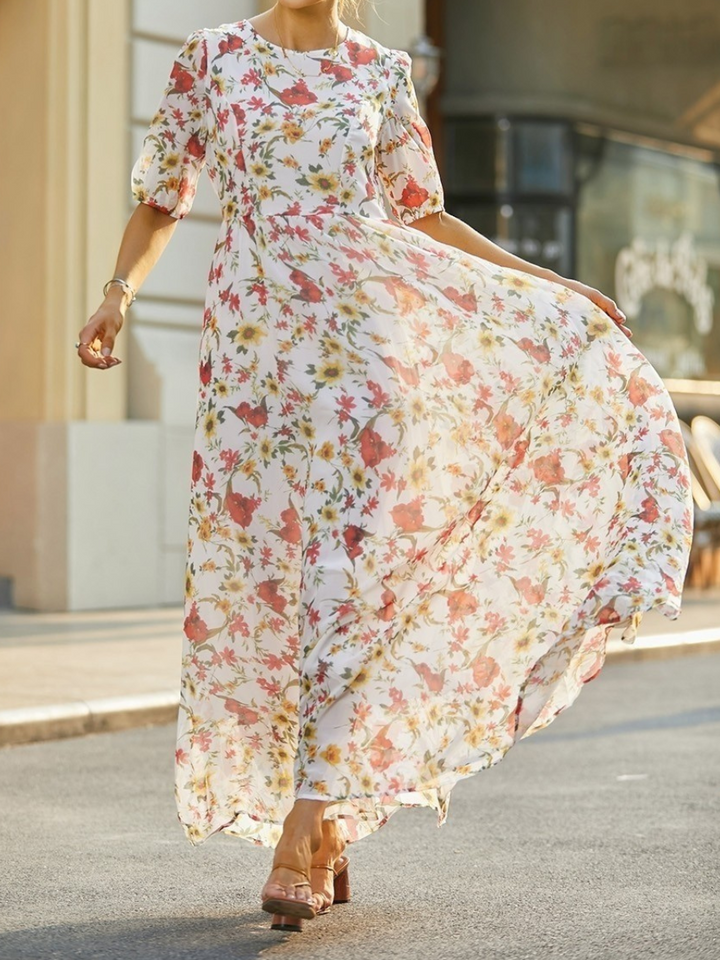Maevra - Elegant French Retro Floral Dress