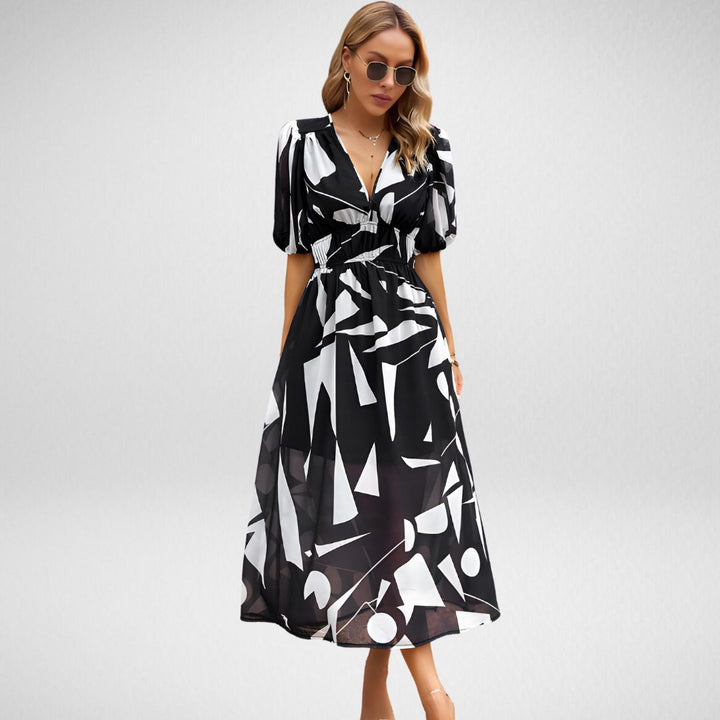Kelda - Elegant A-Line Printed Midi Dress