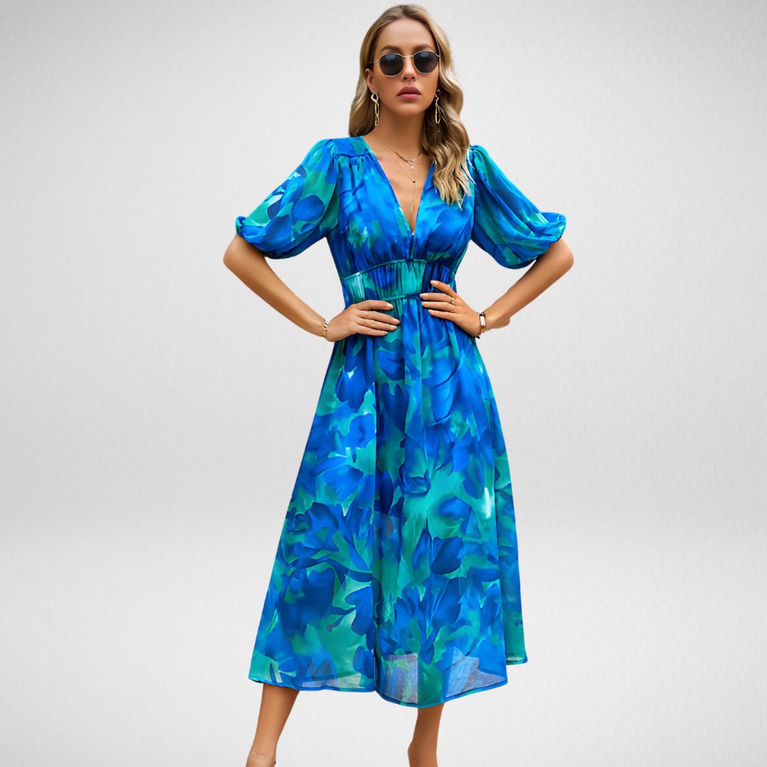 Kelda - Elegant A-Line Printed Midi Dress