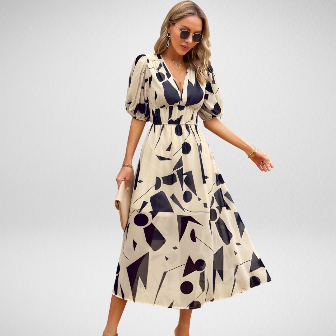 Kelda - Elegant A-Line Printed Midi Dress